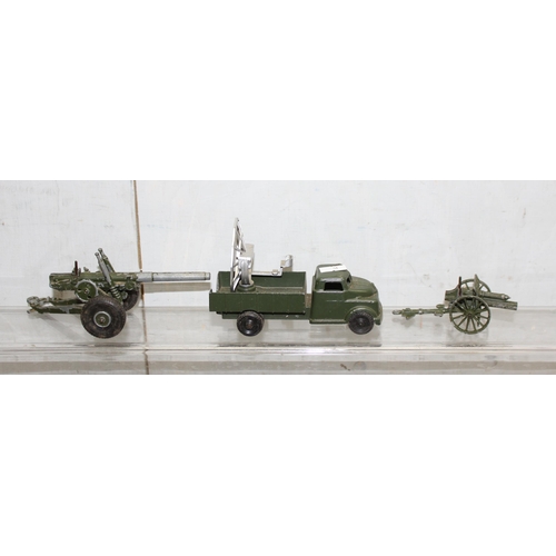 1501 - 3 toy army vehicles to include 2 artillery guns by the crescent toy co ltd and a 'Lorry' by Lonestar... 