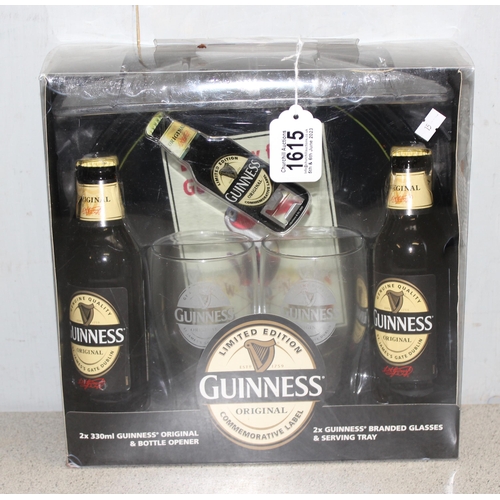 1615 - Limited edition Guinness gift pack to include 2 bottles of Guinness, branded glasses and serving tra... 