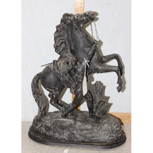 1712 - A pair of antique bronzed spelter Marly Horse sculptures, each approx 43cm tall