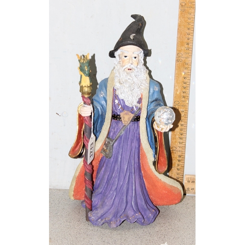 1713 - Wizard figure with crystal, approx 39cm tall