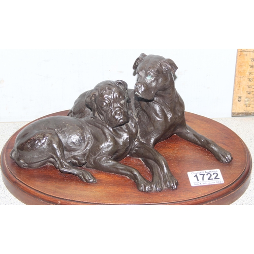 1722 - Doris Lindner (XX), bronzed sculpture of 2 recumbent dogs on wooden base