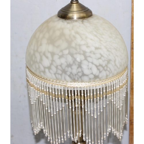 240 - A pair of Art Deco style glass and beaded drop table lamps, each approx 45cm tall