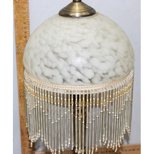 240 - A pair of Art Deco style glass and beaded drop table lamps, each approx 45cm tall