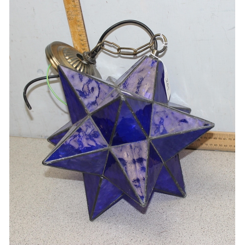 241 - Leaded blue glass pendant lamp formed as a star