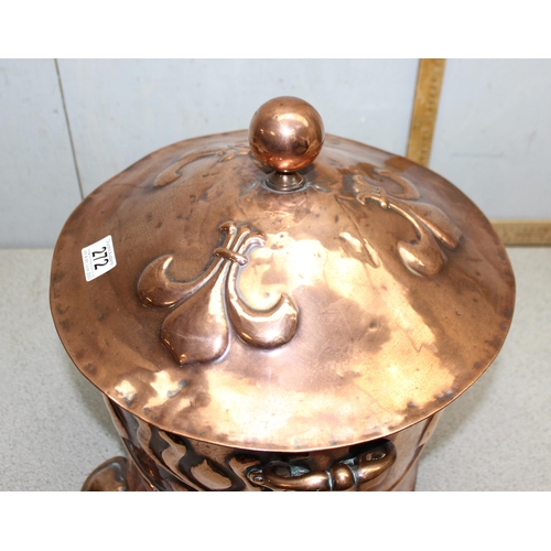 272 - An impressive Art Nouveau period copper coal bucket with embossed motifs, approx 35cm in diameter