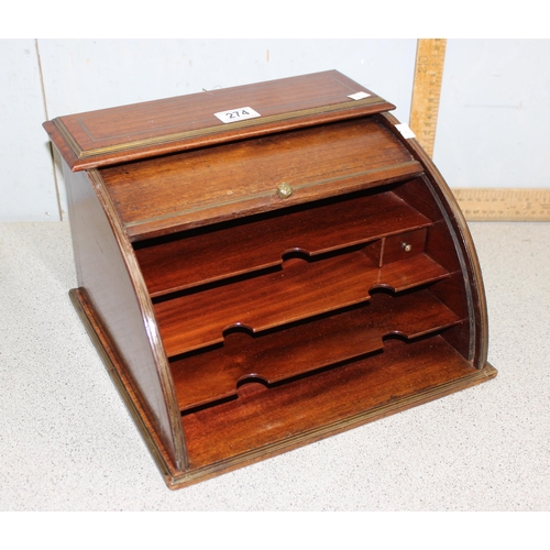 274 - Vintage dome fronted mahogany tambour waterfall writing box