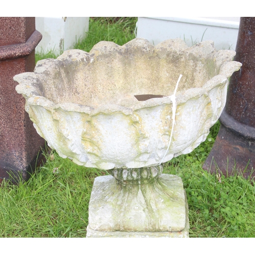 321 - Garden pot on stand in a floral design, approx 66cm tall