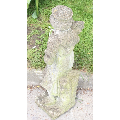 322 - Garden stone figure of a woman holding bread, approx 75cm tall