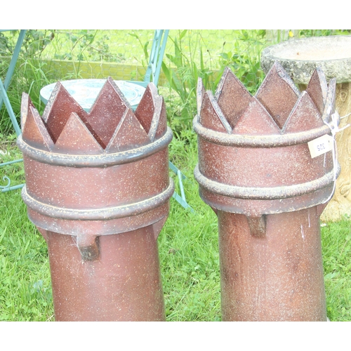 325 - Pair of chimney tops with crown design openings, each approx 78cm tall