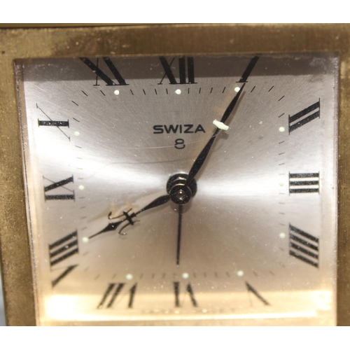 1324 - 3 vintage brass cased clocks, 2 by Swiza