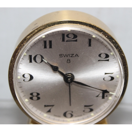 1324 - 3 vintage brass cased clocks, 2 by Swiza