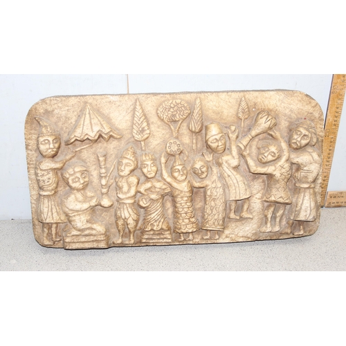 1649 - A large Ethiopian carved marble plaque depicting a procession, likely 20th century, approx 60cm wide