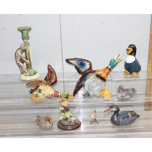 1801 - Qty of assorted pottery and wooden animal figures to inc wall ducks and a Jose A Cunha pottery candl... 