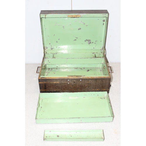 292 - A 19th century painted metal or tolware deed box of strong box, approx 41cm wide