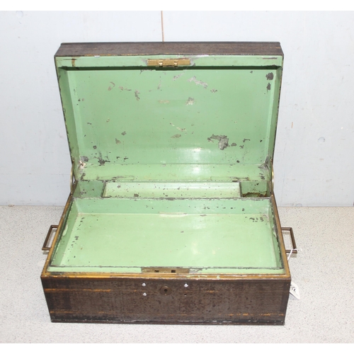 292 - A 19th century painted metal or tolware deed box of strong box, approx 41cm wide