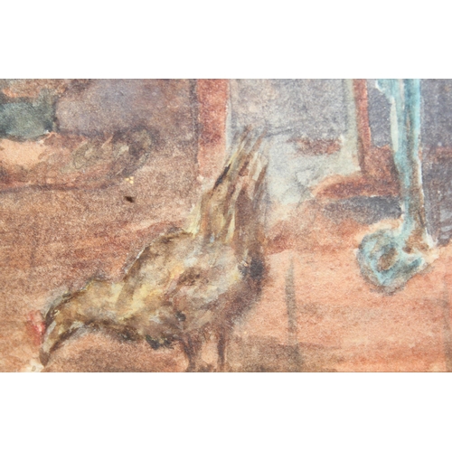 447 - An antique watercolour showing a poor couple sharing food within a kitchen, unsigned, in impressive ... 