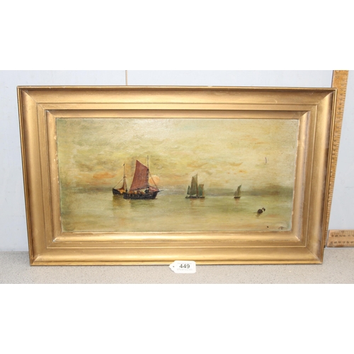 449 - 3 antique oil on canvas paintings, one marine school signed TB, and 2 Venetian school, all in antiqu... 