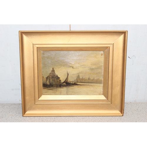 449 - 3 antique oil on canvas paintings, one marine school signed TB, and 2 Venetian school, all in antiqu... 