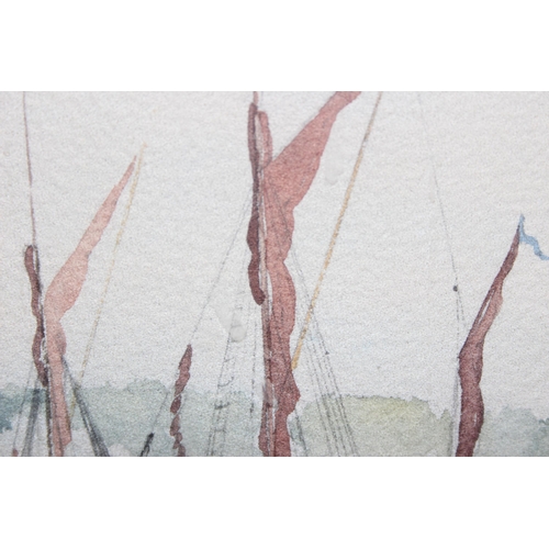 452 - David Eddington, watercolour of boats in an estuary, an impasto oil on board of boats signed Mouat a... 