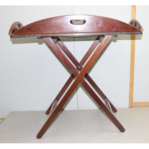 63 - A vintage wooden butler's tray on folding stand