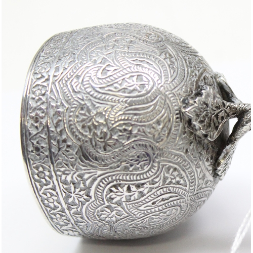 1001 - A 19th century Anglo-Indian silver double drinking vessel or measurer, decorated with intricate deta... 