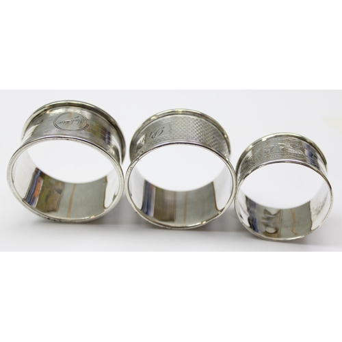 1003 - 3 hallmarked silver napkin rings, approx 44.35g gross