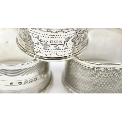 1003 - 3 hallmarked silver napkin rings, approx 44.35g gross