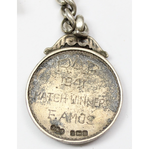 1058 - A silver Albert chain, approx 43cm long with RAF related fob, approx 43.16g gross