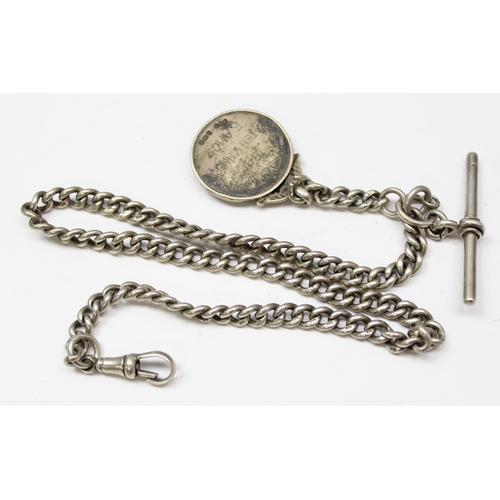 1058 - A silver Albert chain, approx 43cm long with RAF related fob, approx 43.16g gross