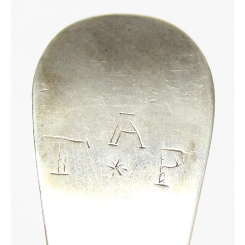 1061 - An early to mid 18th century silver serving spoon, marks rubbed London hallmark for Ebenezer Coker 1... 