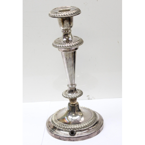 1077 - A pair of early 20th century Elkington silver plated candlesticks, marked for 1935, later profession... 