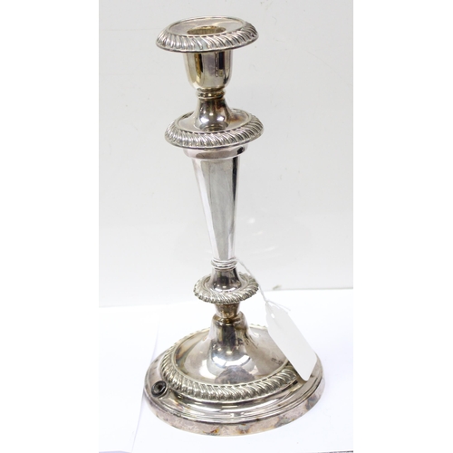 1077 - A pair of early 20th century Elkington silver plated candlesticks, marked for 1935, later profession... 