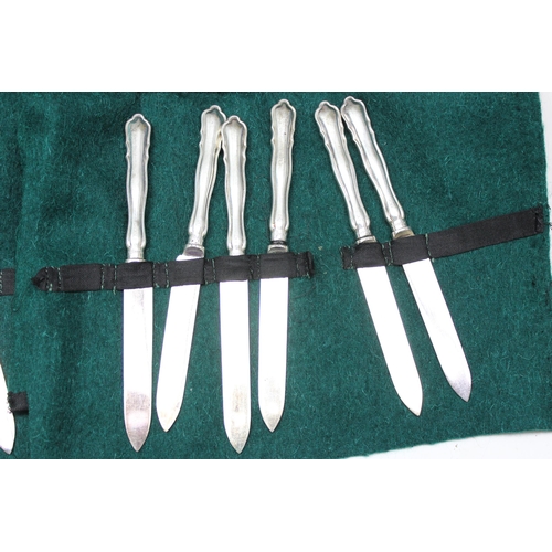 1079 - A set of 12 silver handled knives and a silver handled cake slice