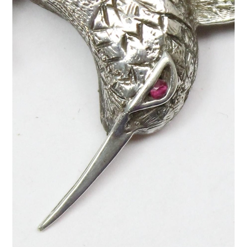 1164 - A vintage silver hummingbird brooch, seemingly unmarked apart from CB, XRF tests as Sterling silver,... 