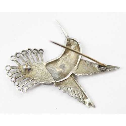 1164 - A vintage silver hummingbird brooch, seemingly unmarked apart from CB, XRF tests as Sterling silver,... 