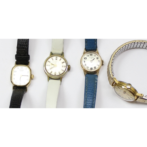 1323 - A 9ct gold cased Rotary watch, marked for London 1971 & 3 other vintage ladies watches