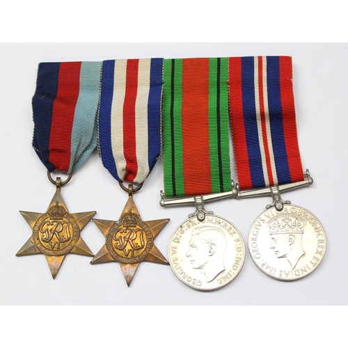 1457 - A WW2 4 medal bar with similar miniature medal bar inc George VI territorial medal and a boxed 1910-... 