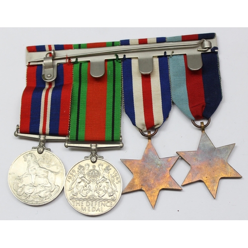 1457 - A WW2 4 medal bar with similar miniature medal bar inc George VI territorial medal and a boxed 1910-... 