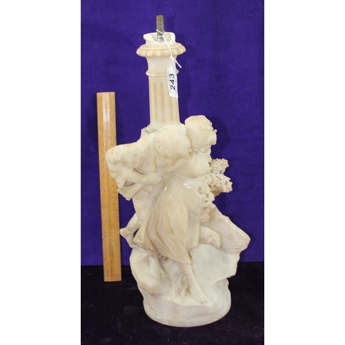 1638B - A large carved marble lamp base depicting a loving couple with sheep, signed A Frilli of Florence, l... 