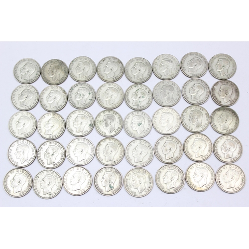 1250 - 40 assorted George VI silver florin coins, mixed dates 1937-46, approx 446.65 gross