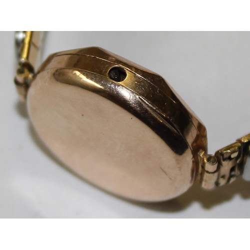 1328 - 9ct gold cased watch on expanding gold plated bracelet, import marks for Glasgow 1908, approx 14.66g... 