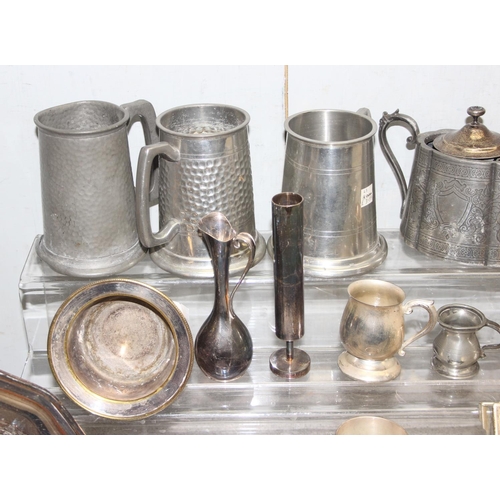 1081 - Qty of assorted antique and later silver plate and pewter items, approx 4.2kg gross