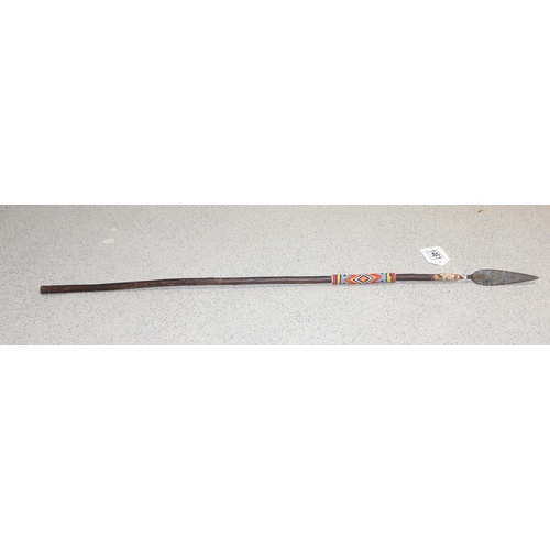 1461 - A vintage Zulu style spear with beadwork grip, approx 76cm long