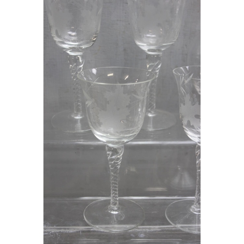 1657 - 2 sets of handmade wine glasses (8 & 6) and a large glass carafe