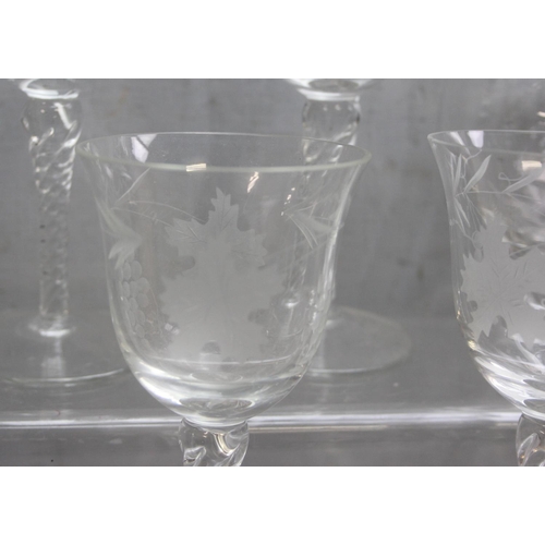 1657 - 2 sets of handmade wine glasses (8 & 6) and a large glass carafe