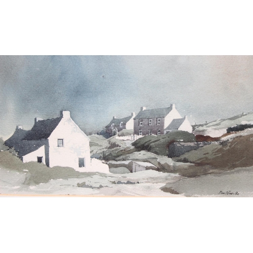 454 - Don Pedel (XX), watercolour of a group of coastal cottages, signed and dated lower right 1980, appro... 