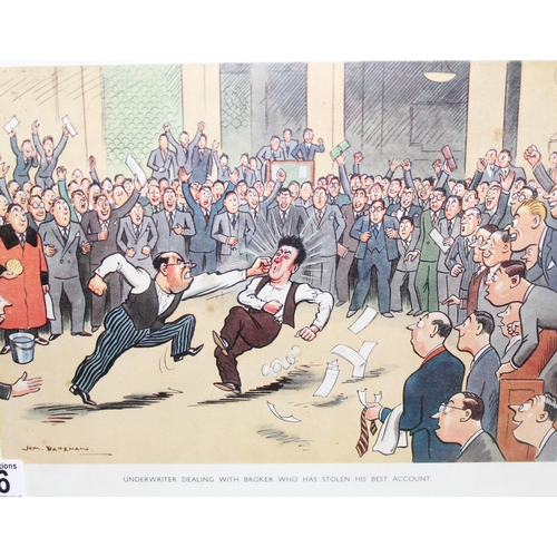 456 - Henry Mayo Bateman (1887-1970), 3 vintage London Stock Exchange comedic prints in frames