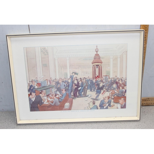 456 - Henry Mayo Bateman (1887-1970), 3 vintage London Stock Exchange comedic prints in frames