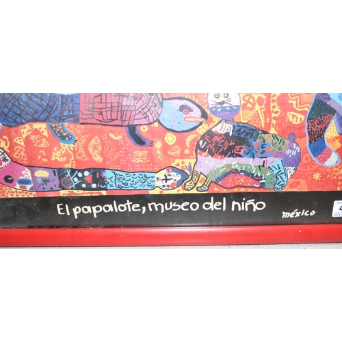 459 - A colourful Mexican art gallery poster and an unsigned unusual artwork in gallery quality frame (2)