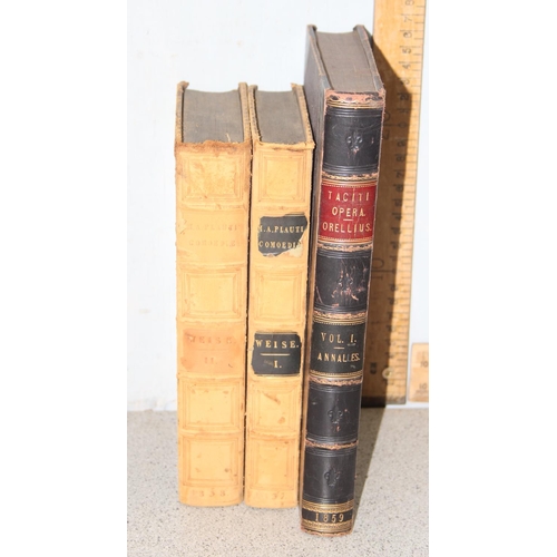 550 - 3 antique Latin books, M. Accii Plauti Comoedaie 1837 & 1838 in 2 volumes and P. Cornelii Taciti Ann... 